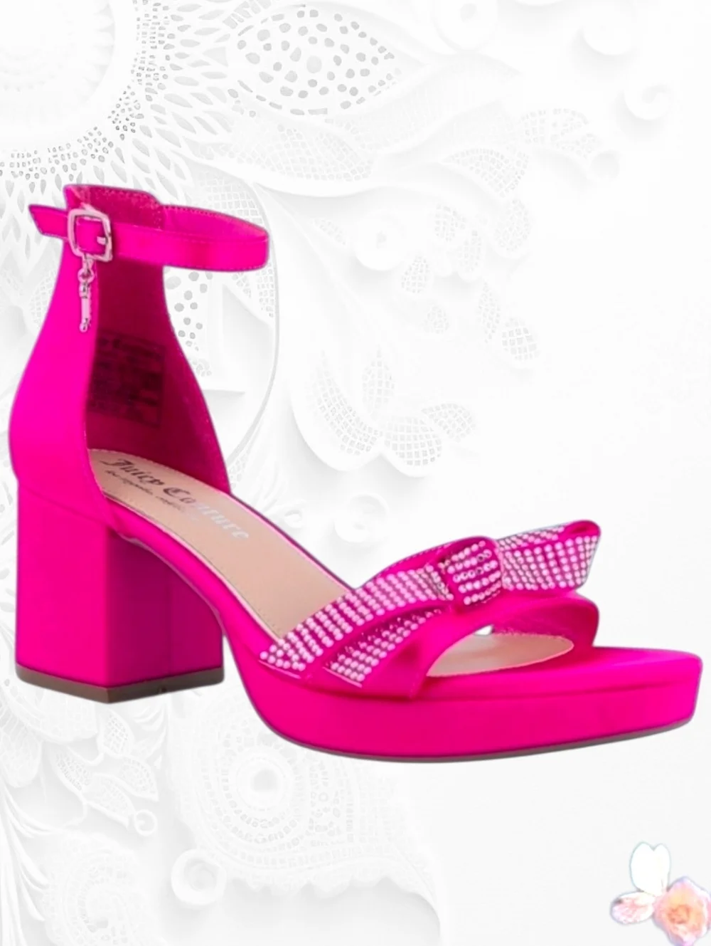 Juicy Couture Nelly 2 Open Toe Dress Sandals Bright Pink Satin Bow Heel Size 9 M
